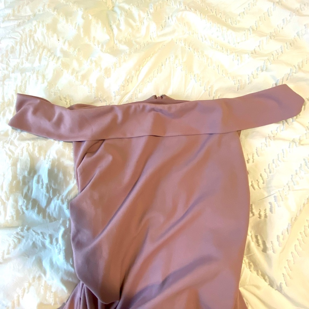 David’s bridal off the shoulder stretch crepe ruched dress size 20 dusty rose.